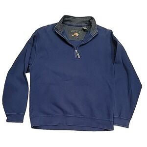 Orvis Quarter Zip Pima Cotton Long-Sleeve Blue Outdoor Pullover Jacket Men Large